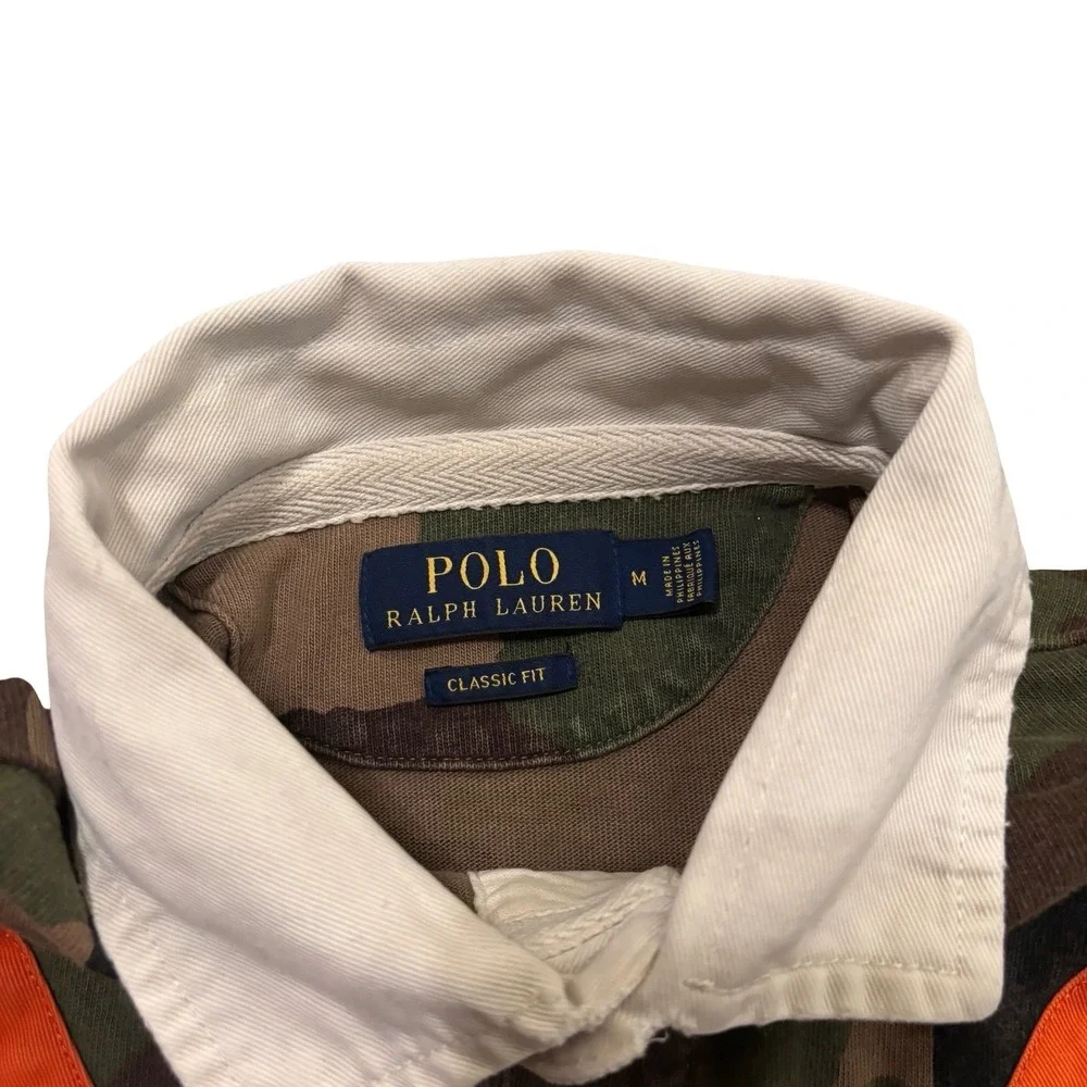 Polo Ralph Lauren Mens Camo Rugby Shirt Orange Chevron Skull Patch Medium